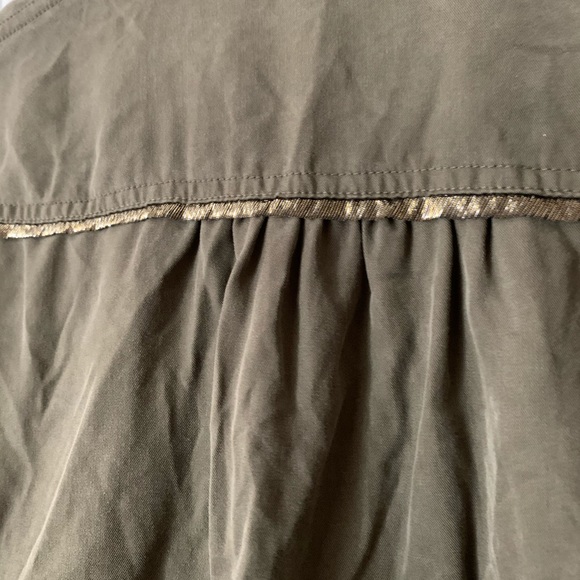 Free People Off Campus button down Moss metallic gold Olive Green Blouse XS - Picture 11 of 11